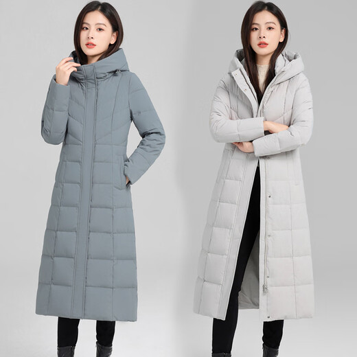 娂娂羽绒服女长款过膝冬季加厚长款2024新款修身时尚白鸭绒妈妈外套 [高端正版服+米灰色]9896 M 建议90-105斤