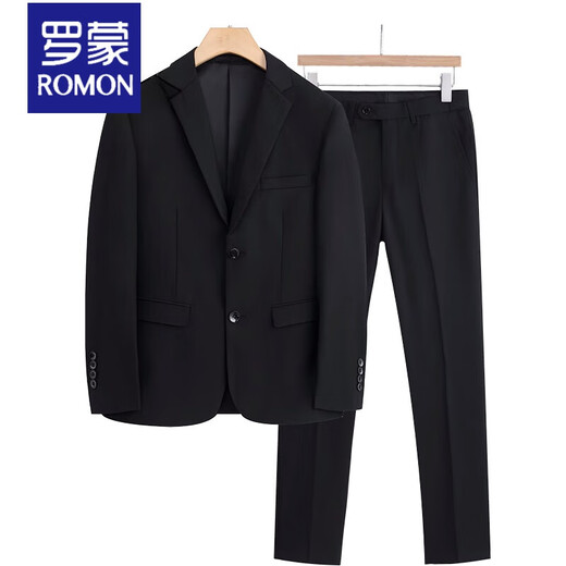 ROMON Suit Men's Korean Slim Jacket Groom Wedding Dress High-end Business Formal Casual Small Suit Men Black 2-button Top + Pants + Shirt 4XL Recommendation 175-190Jin Jin is equal to 0.5 kg