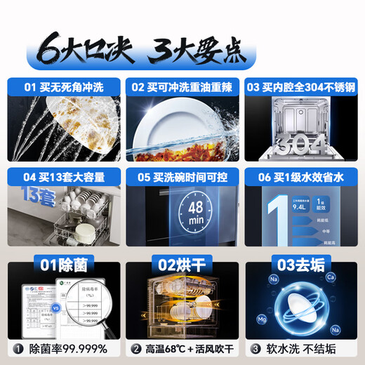 Canbo Tornado Dishwasher Large Capacity Stove Embedded 13 Sets of Household Disinfection and Drying All-in-One First-Class Water Efficiency 304 Stainless Steel National Subsidy XWJ13-QB03