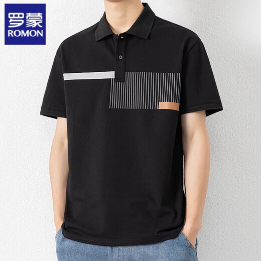 Camiseta de manga corta de rayas rayas Romon para hombres en verano 2025 NUEVO NEGOCIO CAMISO DE POLO CASA DE POLO JUVITU