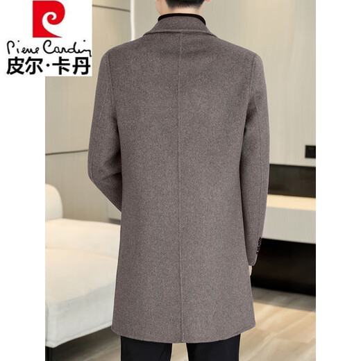Pierre Cardin high-end double-sided woolen coat men's medium-length down gallbladder wool suit jacket casual sheep | plush woolen style 15X05 dark gray double-sided woolen coat XL suitable for 130-150Jin Jin equals 0.5 kg