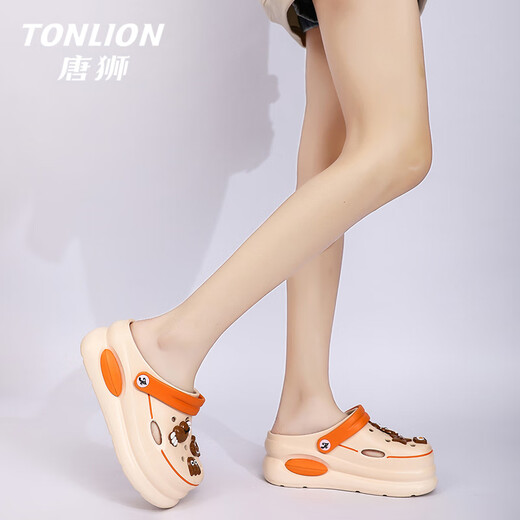 Tang Lion (TonLion) hole shoes for women summer soft-soled sandals for women wearing casual bag-toe sandals thick-soled beach shoes Beige 37-38

