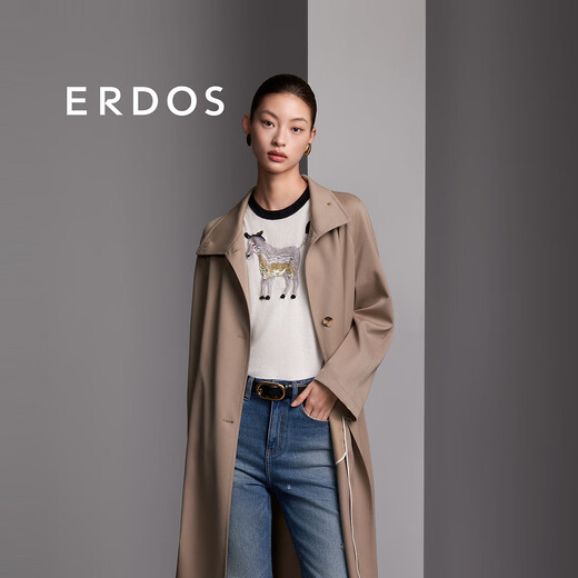 ERDOS [same style as Liu Wen] Spring and summer stand collar loose atmospheric mid-length versatile women's windbreaker jacket Khaki 155/80A/S
