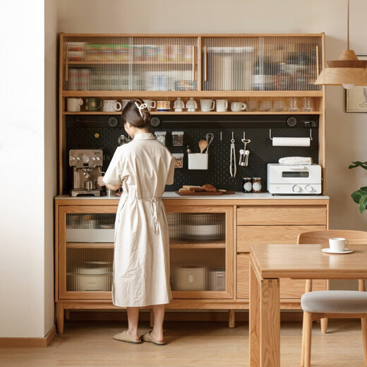 Genji Muyu solid wood sideboard home restaurant small apartment storage storage cabinet multi-functional hole board tea cabinet 1.24m sideboard shelf + bull socket