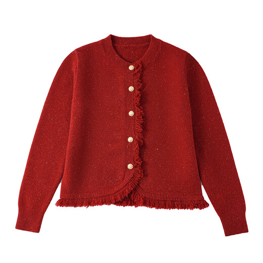 BUBBLE ORANGE mother-daughter parent-child clothing autumn and winter style New Year's style red knitted cardigan sweater jacket high-end dress top burgundy/single piece 100 baby girl size 100 (recommended weight 30Jin Jin is equal to about 0.5 kg)