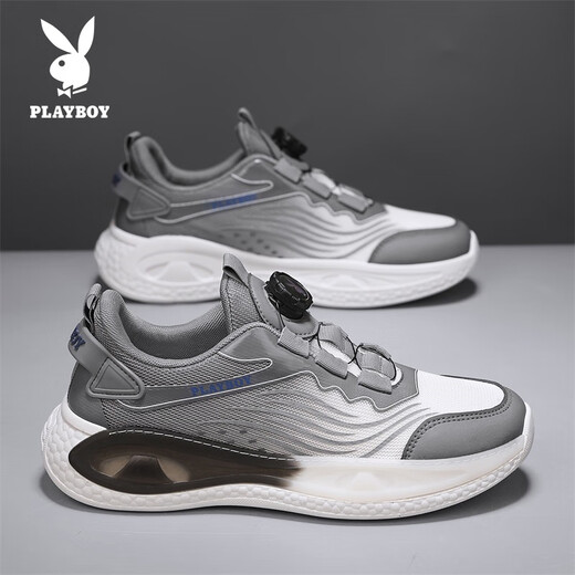 花花公子（PLAYBOY）鞋子男鞋2025夏季老爹鞋男士运动鞋厚底休闲鞋 白灰 42