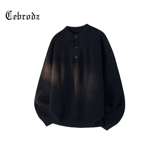 Cebrodz French sweater men's autumn and winter new American sweater Henry collar loose coat versatile casual tops light gray L