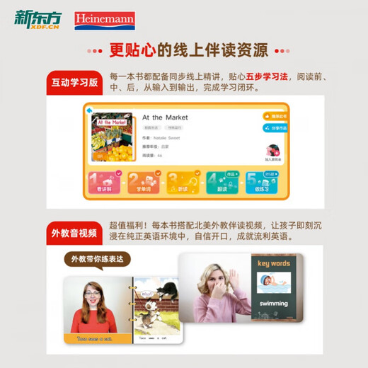 SF Express New Oriental Heinemann graded reading English picture book (floor-standing version) China official genuine GK+G1+G2+G3+G4+G5 children's English enlightenment picture book opening artifact all-round main line graded reading can be paired with raz Oxford tree primary and secondary school children's English reading 3-16 years old 40 volumes G