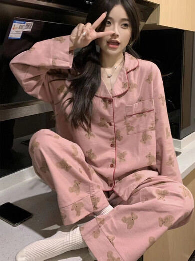 朵蕾汀韩版s可爱小熊睡衣女春秋长袖日系卡通甜美少女学生家居服 9227爱心27  M  75-100斤