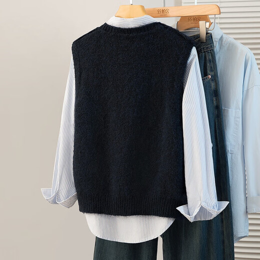 丝柏舍圆领绣花叠穿针织马夹女2025秋装新款时尚气质套头马甲