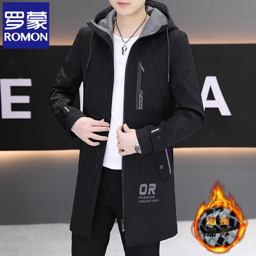 Romon Men's Mid-Longue 2025 Spring New Velvet Jacket Slim and Handsome Trench Coat Casual Casual Trendy Brand K70 Grey Spring and Automne Style Recommandation 2xl Recommandation 145-160Jin [Jin est égal à 0,5 kg]