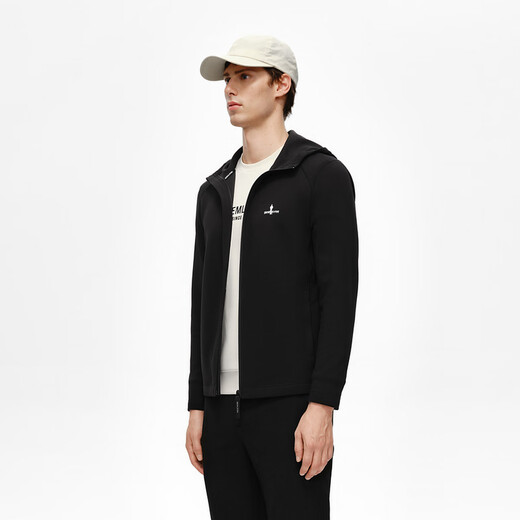 Biyinlefen Check T 2025 Autumn New Men's Outdoor Sunscreen Soft Hooded Knitted Jacket Texture 07 Black XL (110)