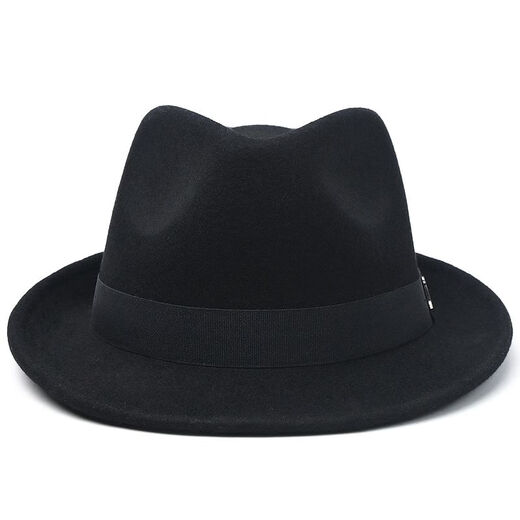 比肆羊秋冬季帽子男绅士礼帽英伦风加厚保暖纯羊毛呢复古卷边爵士帽礼 毛呢礼帽：灰色 M常规码55-58