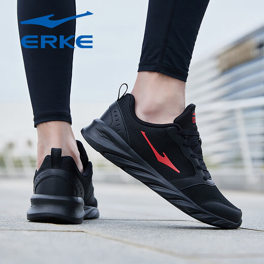 Hongxing Erke (Erke) Sneakers Herrenschuhe 2025 Neuer Sommer atmungsaktives Mesh Dad Schuhe Schwarz Mesh Schuhe schockabsorbierende weiche Sohle-Laufschuhe Schwarz/Big Red 3291 (Mesh) 42