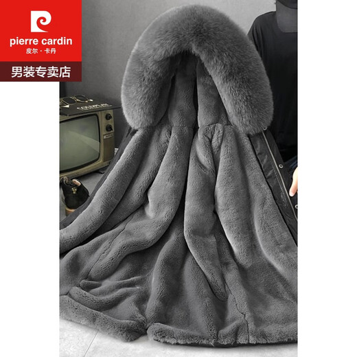 皮尔卡丹（pierre cardin）海宁派克服皮草大衣外套男款皮毛水貂绒獭兔毛内胆中长款冬季 灰色内胆-中长款 XL 建议115-130斤