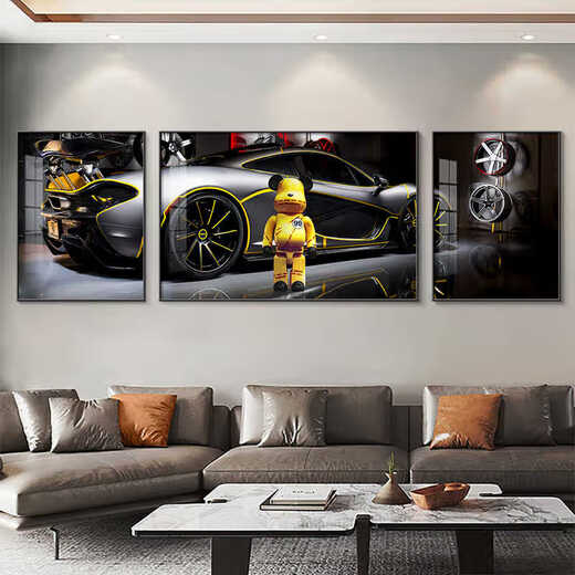 Chengzai Trendy gewalttätiger Bären Wohnzimmer Dekoration Gemälde KAWS Auto Theme E-Sports Zimmer Hangsmalerei Sofa Hintergrund Wand Tripline JD15695 Links und links 70*90 Mitte 120*90 Kristallporzellan Aluminium Legierung schwarzer Rahmen