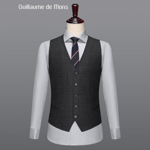 Wool suit vest men's vest business casual slim vest dark gray dark plaid pattern 48 size 175/92A