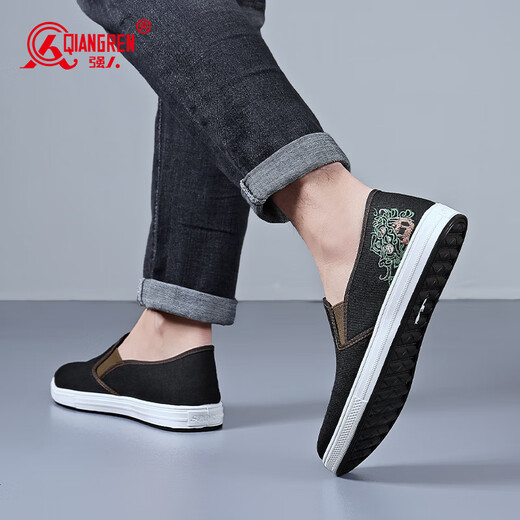 Strongman 3515 Herrenschuhe alte Peking-Stoffschuhe weicher Sohle vielseitiger Ein-Fuß-Freizeitschuhe Daddy Schuhe Schwarz 42