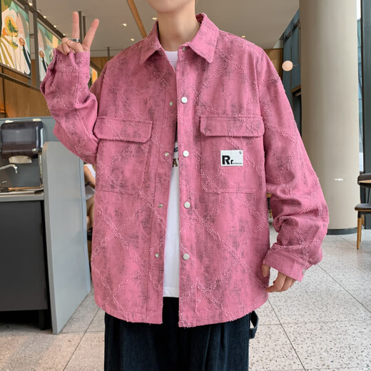 韩乐玲春秋季新款牛仔外套男青少年中学生潮牌夹克男装士休闲衬衫上衣服 16823白色 2XL (130-145斤左右)