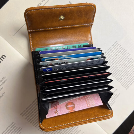 Laishuhui Card Bag Women's Small Retro Oil Wax Leather Multi-card Slot Exquisite High-end Organ Portable Driving Document Bag Retro Card Bag