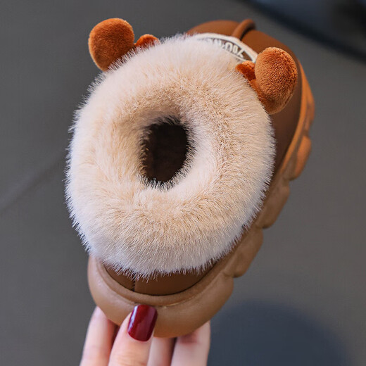 2025 winter children's cotton shoes for boys and girls PU leather style 1-9 years old home indoor non-slip warm waterproof cotton slippers leather style - dark blue - heel included 20.5 -34/35 inner length 20.5CM about 7-8 years old