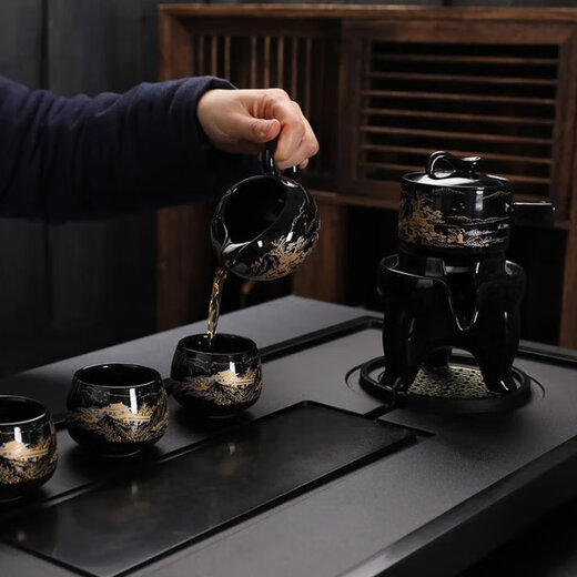 Songyu lazy automatic tea set set for home living room high-end ceramic kung fu tea set office teapot tea cup set 8 cups + Liujunzi tea can tea pet 14 pieces