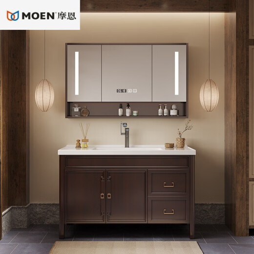 Moen oak simple modern smart bathroom cabinet mirror cabinet combination painted solid wood new Chinese style bathroom wash new Chinese style 60 wall cabinet ordinary mirror cabinet