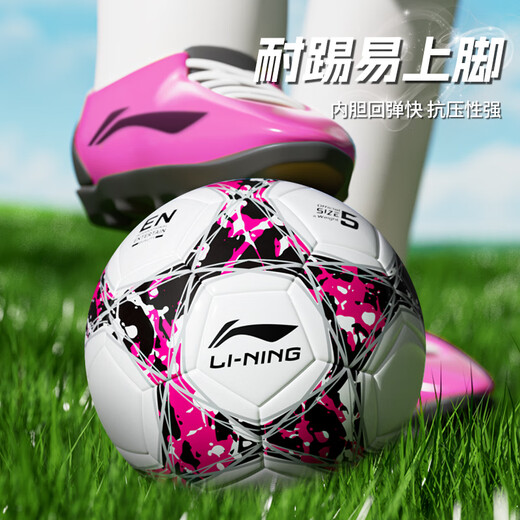 李宁（LI-NING）足球成人青少年中考标准专业比赛训练世界杯学生礼物五号四号足球 4号黑红【TPU贴皮】LFQK677-1