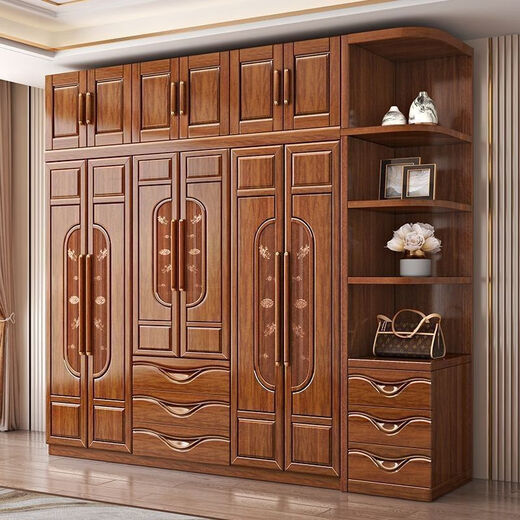 Suzhan walnut wardrobe new Chinese style solid wood bedroom logs all solid wood home modern three, four, five and six door combination wardrobe four door wardrobe + dressing table + makeup stool