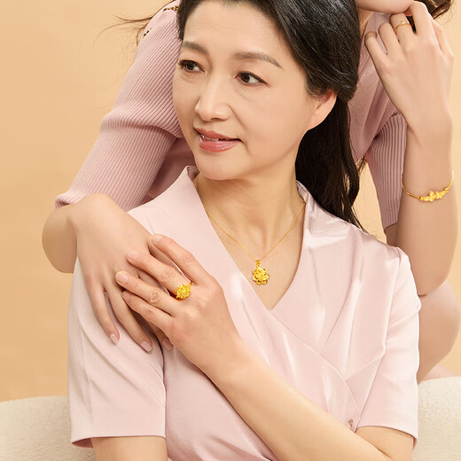 Laomiao gold ring, solid gold peony ring, flower blooming wealth gold ring, a holiday birthday gift for mom and wife, about 2.7g/15 circle sizes (applicable to 14-16#)