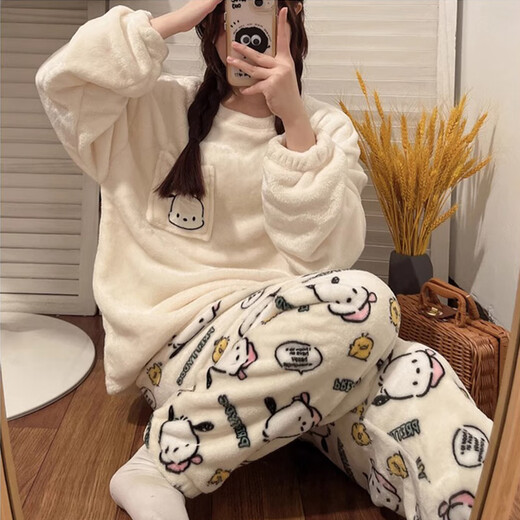 Yu Zhaolin Coral Velvet Pajamas Women's Autumn and Winter Thin Velvet Pullover Cute Pacha Dog Girls Flannel Warm Home Clothing Set