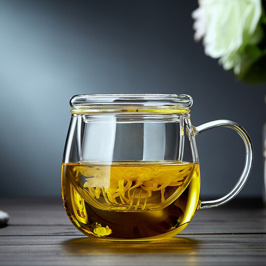 Quandu glass tea cup, tea set, office cup, drinking tea cup, green tea cup with filter liner, tea cup, glass water cup, tea cup QD01 (380ML)