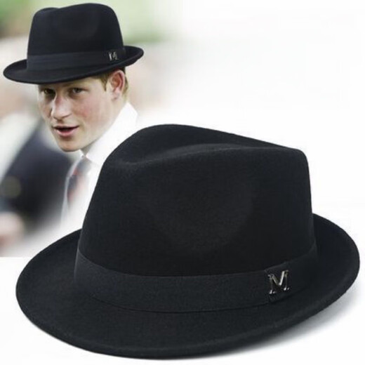 比肆羊秋冬季帽子男绅士礼帽英伦风加厚保暖纯羊毛呢复古卷边爵士帽礼 毛呢礼帽：灰色 M常规码55-58