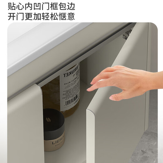 海松达加厚不锈钢浴室柜组合陶瓷一体加宽台盆小户洗手盆卫生间洗脸盆柜 奶咖色12053cm主柜+全封普通镜柜 免费升级抽拉龙头