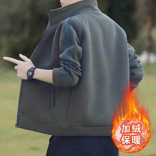 ROMON Polar Fleece Jacket Men's Jacket Autumn and Winter 2025 New Outdoor Sports Sweatshirt Casual Large Size Thickened Fleece Jacket Military Green #8868 Thick Velvet L =120-140Jin Jin is equal to 0.5 kg