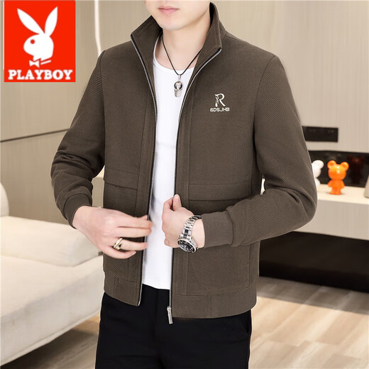 Playboy (PLAYBOY) Men's new stand-up collar jacket zipper shirt top spring and autumn casual fashion Korean style young handsome boy jacket 2687 black XL