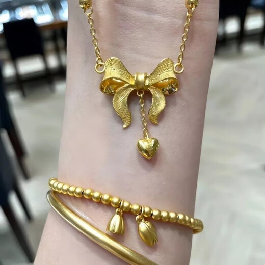 Keshan Fake Hardware Set Engagement Props Simulation Three Gold Table Sand Gold Jewelry Set Five-piece Set Ancient Method Heritage Bracelet 56 Codes (Necklace + Ring + Earrings + Bracelet + Bracelet