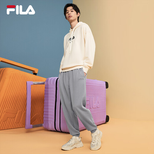 FILA official men's knitted trousers autumn new casual loose-fitting sweatpants with optional velvet Yundora Gray-DY S