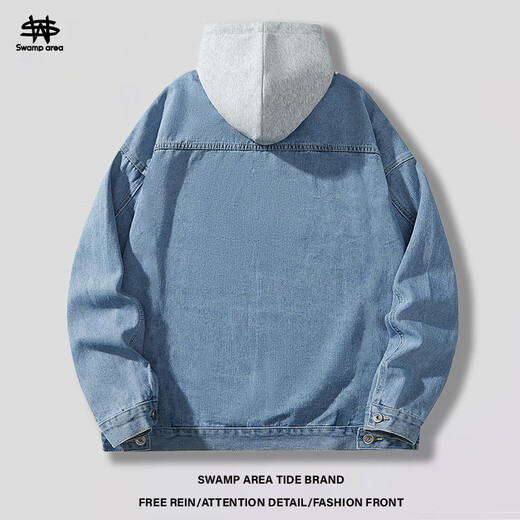 SWAMP AREA men's hooded denim jacket autumn and winter American retro loose couple casual jacket SWC11 black XL