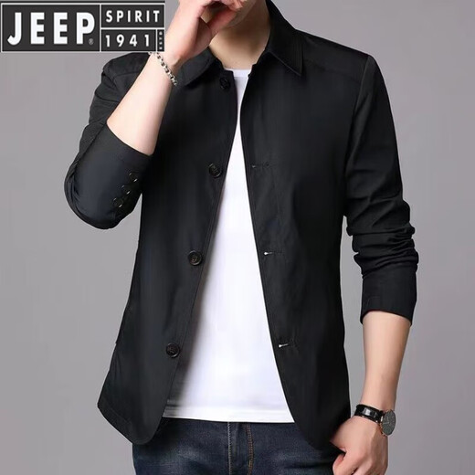 JEEP SPIRIT春秋季男士商务休闲夹克西装中青年纯色翻领简约韩版修身风衣外套 浅灰色1048 XL【建议130-145斤】
