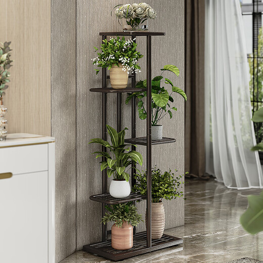 Solno Blumenständer mehrschichtige Klappboden im Innenhause Balkon dekorativen Blumenständer Schmiedeeisen Wohnzimmer Innenhof Einfaches Sukkulpfmittel-Rack Dunkelgrau Blitz Silber H916 (6 Becken verbesserte Version)