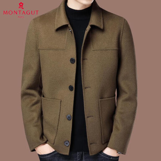 MONTAGUT French Montagut double-sided cashmere coat for men middle-aged autumn and winter short lapel jacket wool woolen casual coat black L 175/92A