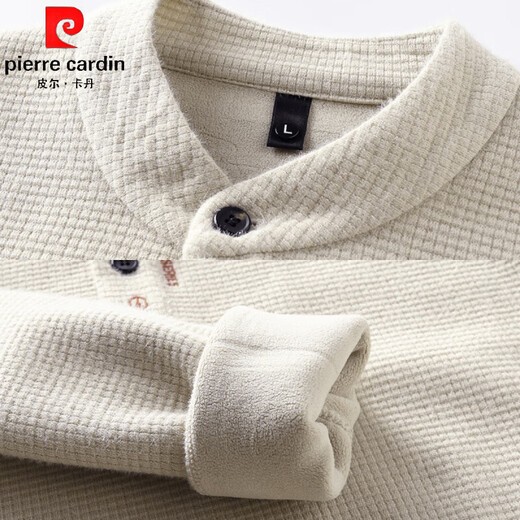 Pierre Cardin sweater men's autumn and winter velvet thickened bottoming sweater men's Henry collar warm inner sweater top Mi Xing M