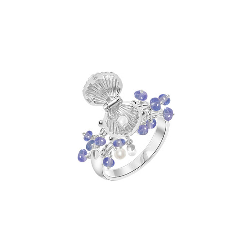 Mi Ling/Surrounded Tanzanite Pearl Shell 925 Silver Ring Women's Niche Design Can Open Treasure Secret Ring Mini Shell Box Tanzanite Ring No. 9 0.1 carat