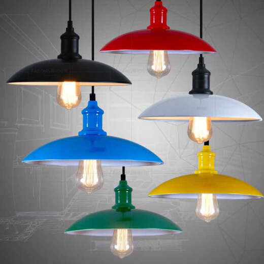 Yilin Nordic loft retro industrial style restaurant bar cafe Internet cafe creative single-head lampshade wrought iron pot lid chandelier 40CM black outside and white inside + Edison 4WLED