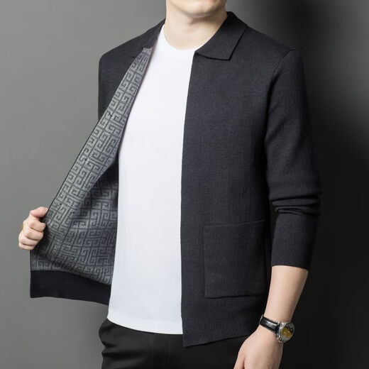 VWAYZZ light business long-sleeved knitted cardigan jacket men's spring and autumn new fashion casual wool knitted sweater gentleman men's clothing brown camel 2XL /180