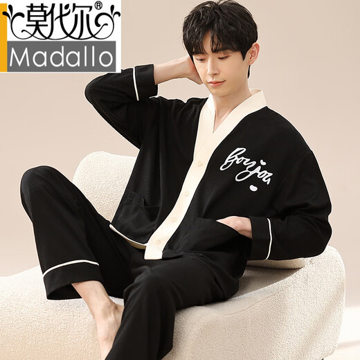 莫代尔睡衣男士春秋季新款纯棉长袖可外穿大码开衫秋冬感家居服套装 LS1343开衫套装 5XL 男【建议200-230斤】