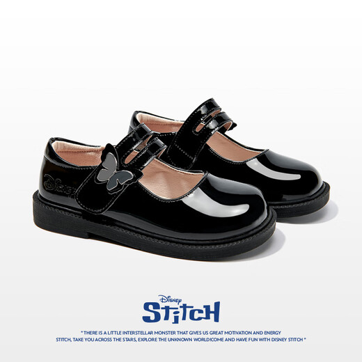Disney children's shoes girls spring and autumn students versatile leather shoes girls campus black leather shoes performance DST1107 black 38