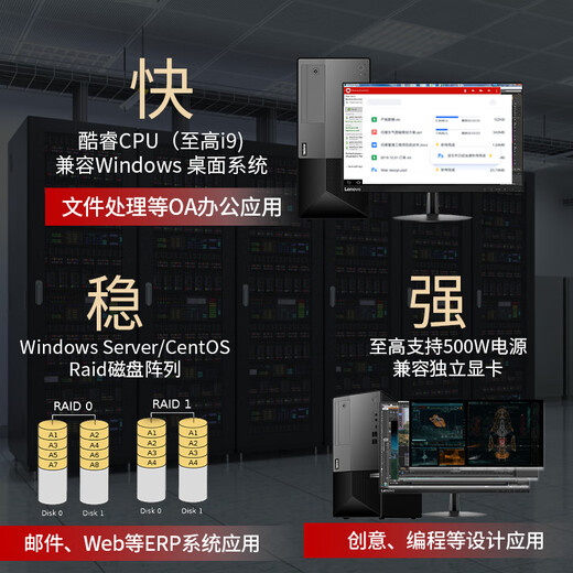 Lenovo (Lenovo) Tower Server Host T100CV2 Desktop Kingdee UFIDA ERP Financial Office Computer Tower Server Host Pentium G7400/Core i3/i5/i7 T100C V2 I7-12700 Twelve Core 2.1G 32G丨256G Solid State + 1T SATA Hard Drive