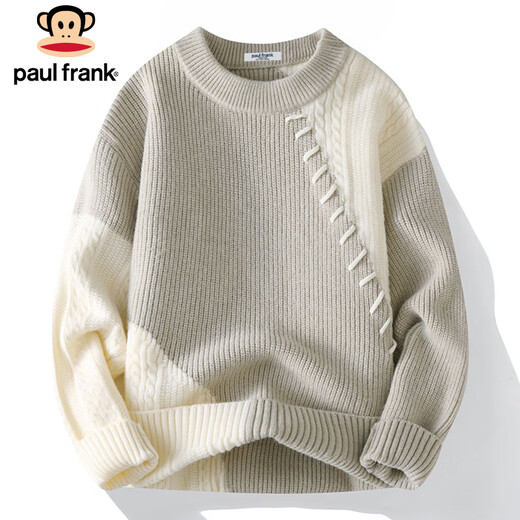 Big mouth monkey (paul frank) sweater men's autumn and winter casual sweater men's trendy brand base shirt warm sweater khaki XL